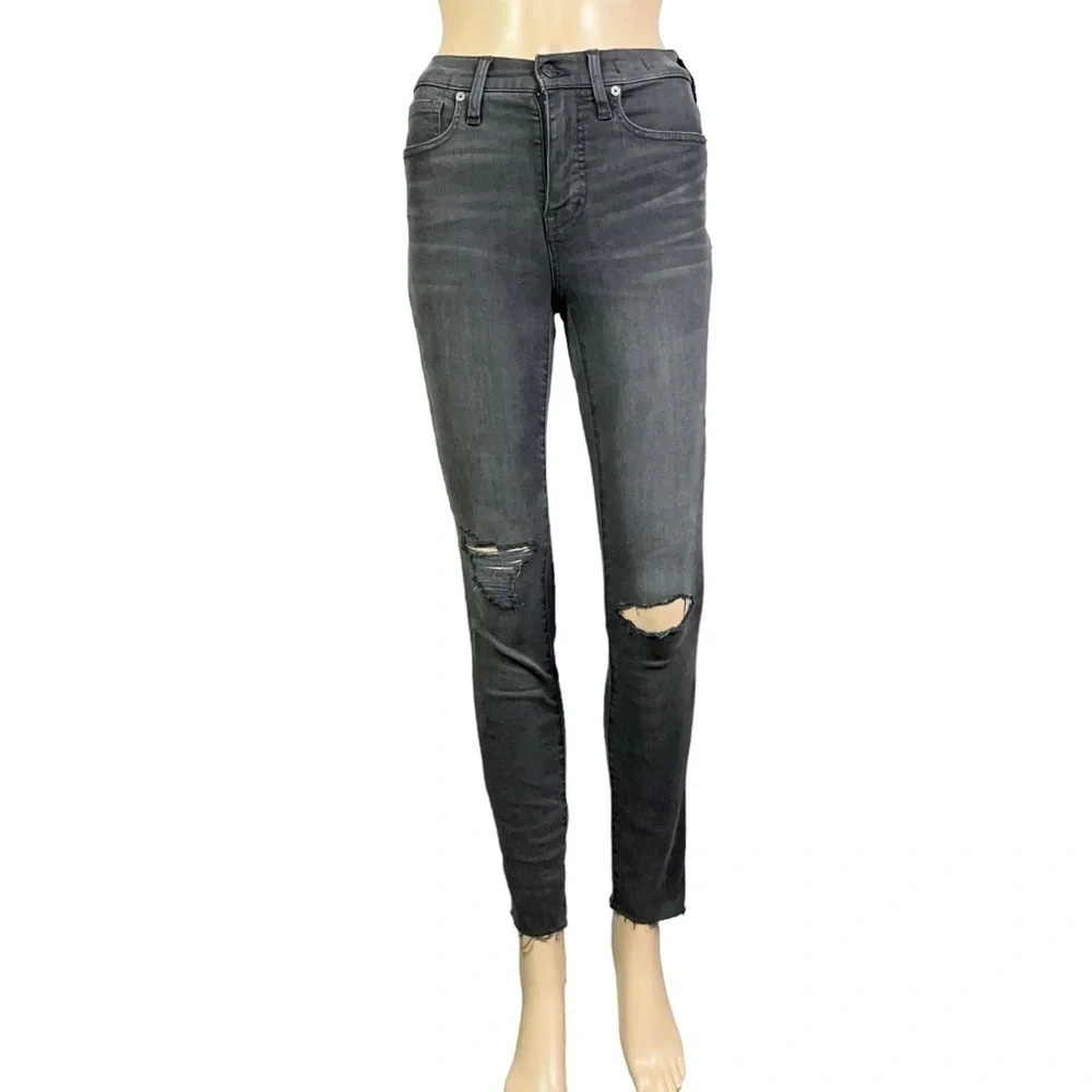 MADEWELL Womens Black Distressed 9' High Rise Skinny Jeans Size 25.